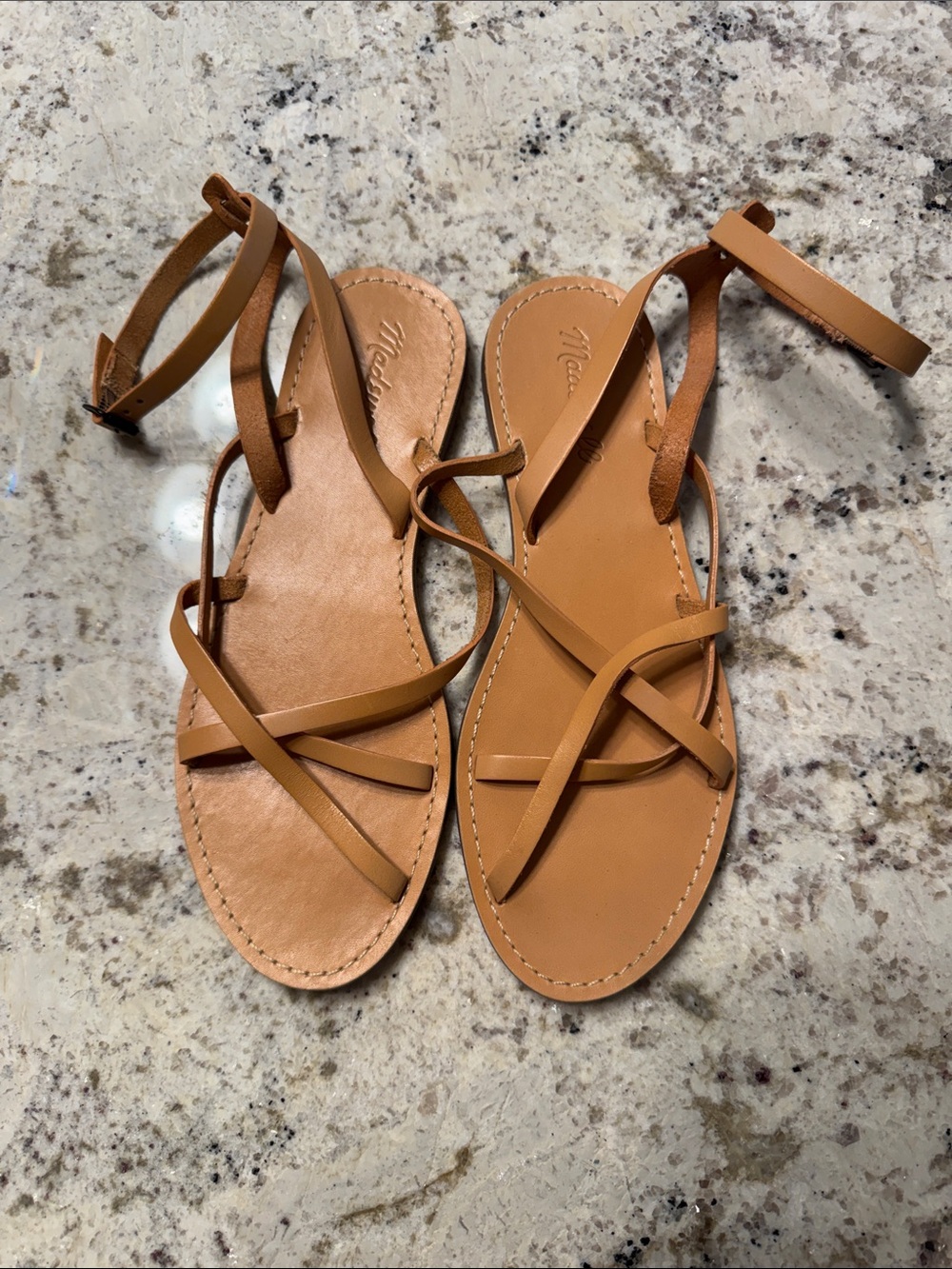 Madewell Tan Leather Strappy Ankle Wrap Sandals